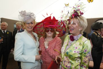 Lady McMahon, Eileen Bond and Lady Renouf in the Moet tent at the Melbourne Cup