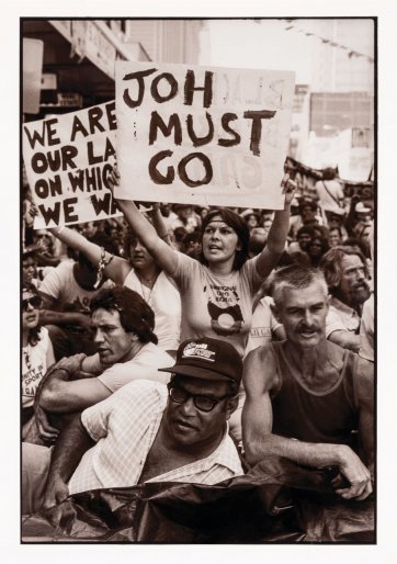 Clarrie Grogan NQLC and marchers at illegal march for land rights before Commonwealth Games, Brisbane, 1982 Juno Gemes