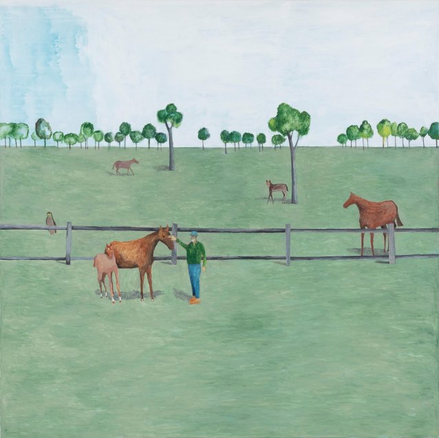 William Nuttall with horses in field, 2023