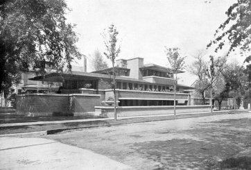 Exterior, Frederick C Robie House, Chicago, c. 1910 Architect: Frank Lloyd Wright; completed 1910