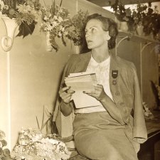 Helen Blaxland judging flower arrangements, c. 1940s photographer unknown