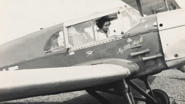 Mrs Bonney flying from Australia to South Africa via Siam. Singapore 1937 (in her aeroplane, 