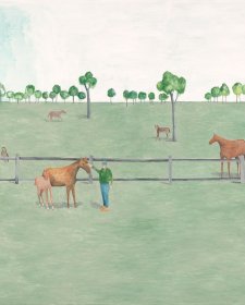 William Nuttall with horses in field