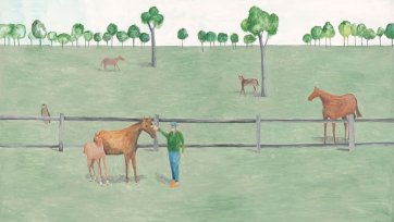 William Nuttall with horses in field