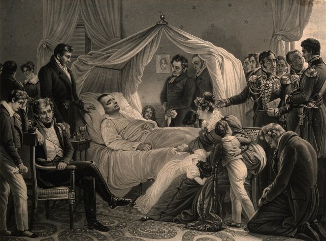 The death of Napoleon Bonaparte at St Helena in 1821 Lithograph after Baron Steuben