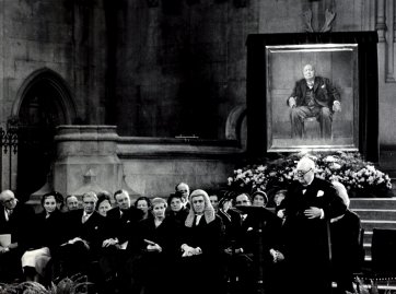 Sir Winston Churchill makes a speech of thanks to MPs on 30 November 1954 after being presented with the portrait Graham Sutherland a gift on his 80th birthday