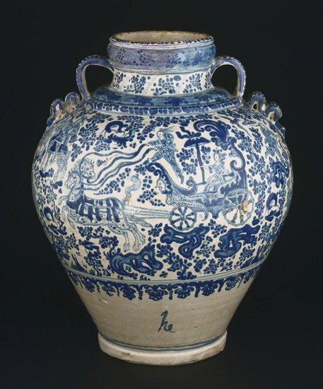 Puebla de los Angeles, Mexico, Barrel Vase, majolica, 18th century