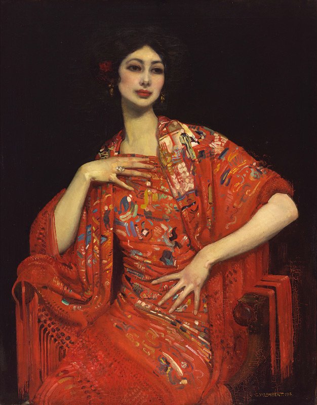 Sybil Waller in Red and
Gold Dress, 1905