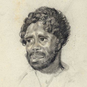 Portrait of Culaba, an indigenous Australian man and husband of Punch, looking down slightly to left, 1834