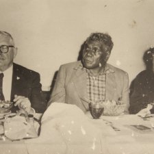 Dr HV Evatt, Albert Namatjira and Dame Mary Gilmore having a meal