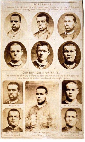 Composite portraits showing "features common among men convicted of crimes of violence", 1885