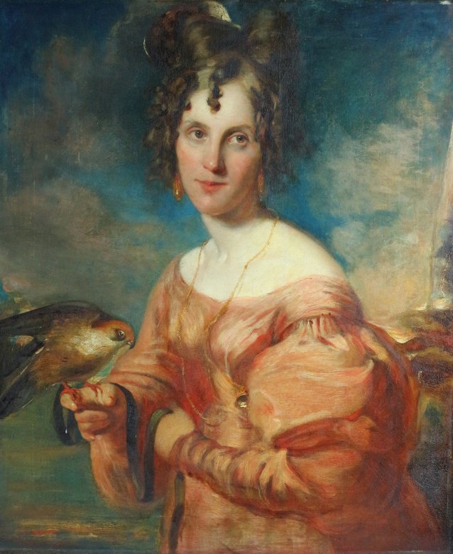 Portrait of Elizabeth Gould with a raptor, possibly a red-footed falcon (Falco vespertinus), painted in her lifetime