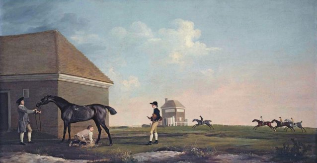 Gimcrack on Newmarket Heath, with a Trainer, a Stable-Lad, and a Jockey, 1765