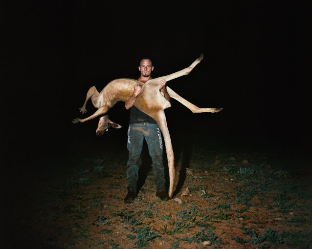 Dwayne John, off-siding a commercial kangaroo shooter, Adnyamathanha Country, Plumbago Station, South Australia, 2017 (printed 2026)