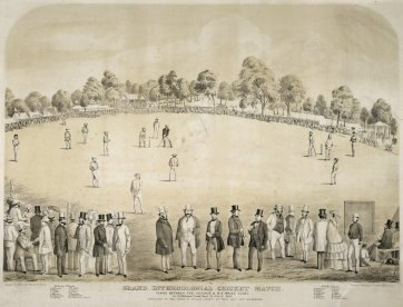 Grand intercolonial cricket match, 1858 
EL Robinson (lithographer) after Henry Heath Glover (1828–1904)