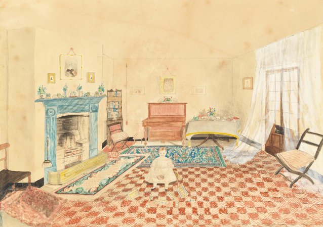 Major and Mrs Errington’s house in Van Diemen’s Land, John on the floor, 1843
 by Eliza Errington