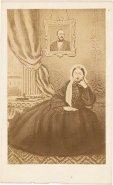 Queen Victoria in mourning, with a portrait of Prince Albert