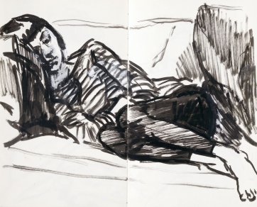 Lynne Watkins asleep in Paris, 2013 by Nicholas Harding