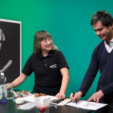 Presenters from the National Portrait Gallery and Questacon presenter with strawberries on a table