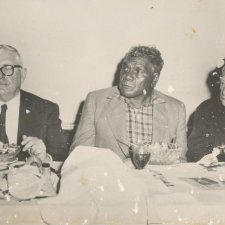 Dr HV Evatt, Albert Namatjira and Dame Mary Gilmore having a meal