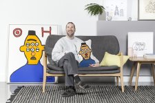 Thom Roberts with Burt the Oscar Train 2017 and cushion cover