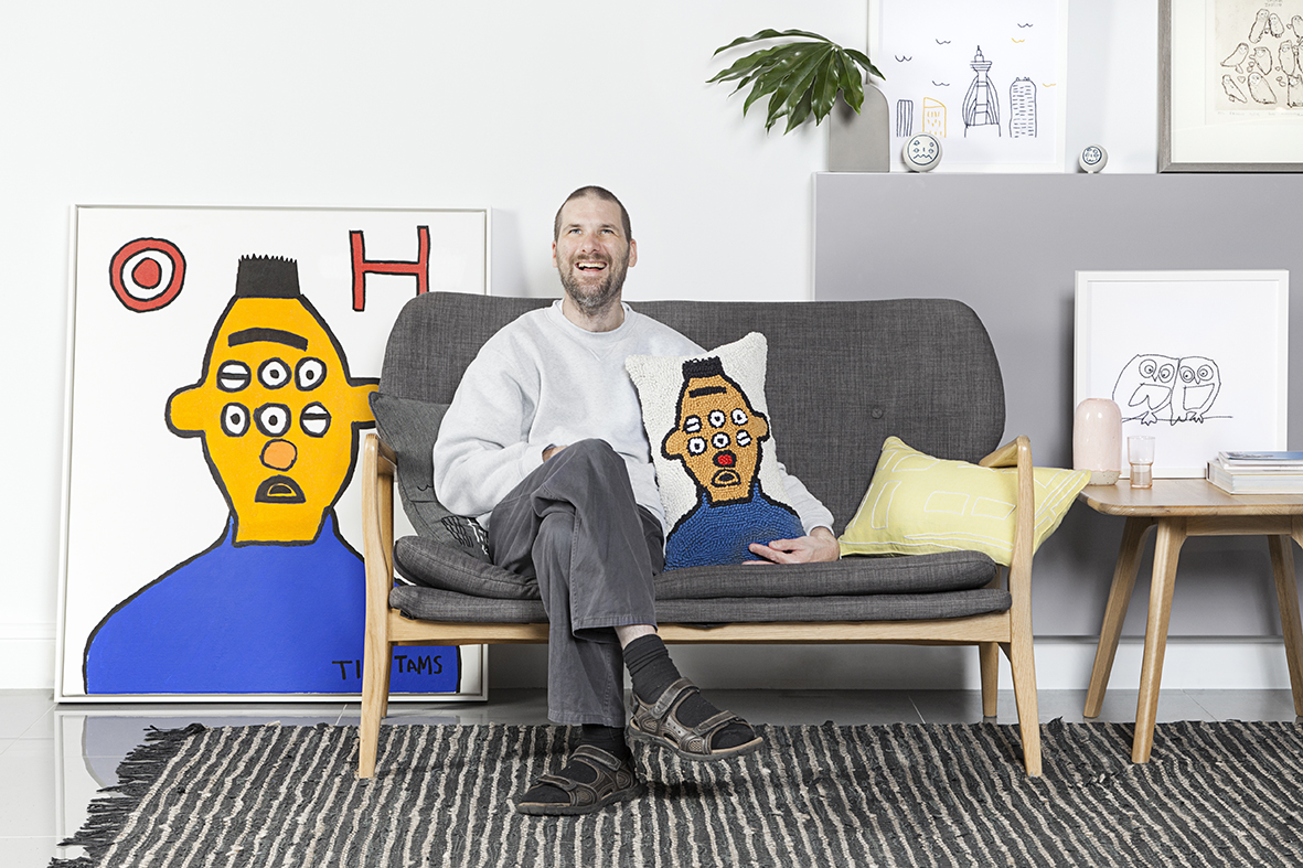 Thom Roberts with Burt the Oscar Train 2017 and cushion cover