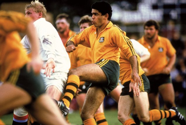 Mark Ella in action against a Combined Services English team, 1984