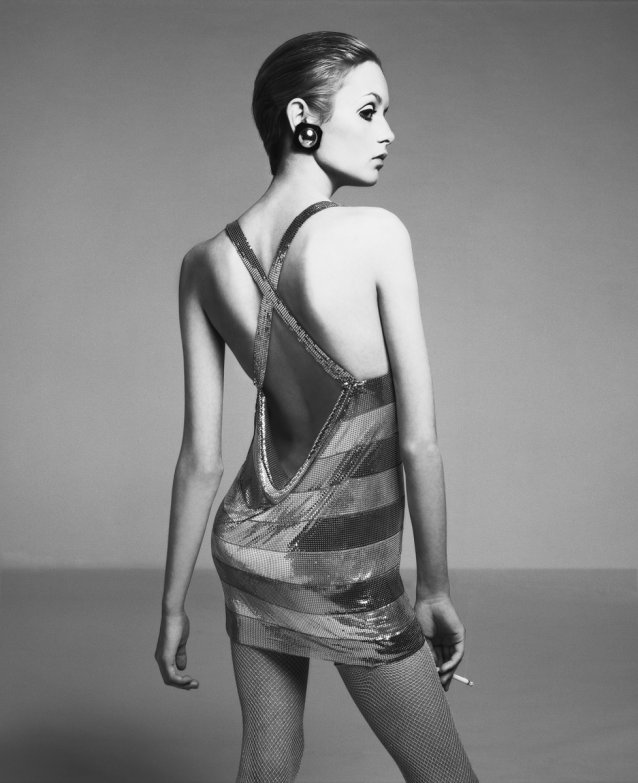 Twiggy, dress by Roberto Rojas, New York studio