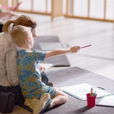 A mother and child drawing in Gordon Darling Hall A mother and child drawing in Gordon Darling Hall