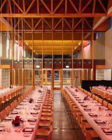 Gordon Darling Hall set up with dining tables