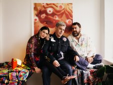 Romance Was Born designers Anna Plunkett and Luke Sales with artist Samuel Hodge (centre)
 Photo: Daniel Goode