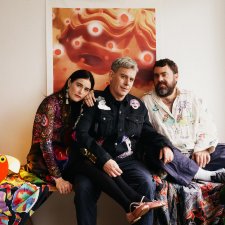 Romance Was Born designers Anna Plunkett and Luke Sales with artist Samuel Hodge (centre)
 Photo: Daniel Goode