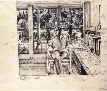 Preparatory drawing for Patrick White at Centennial Park, c. 1979