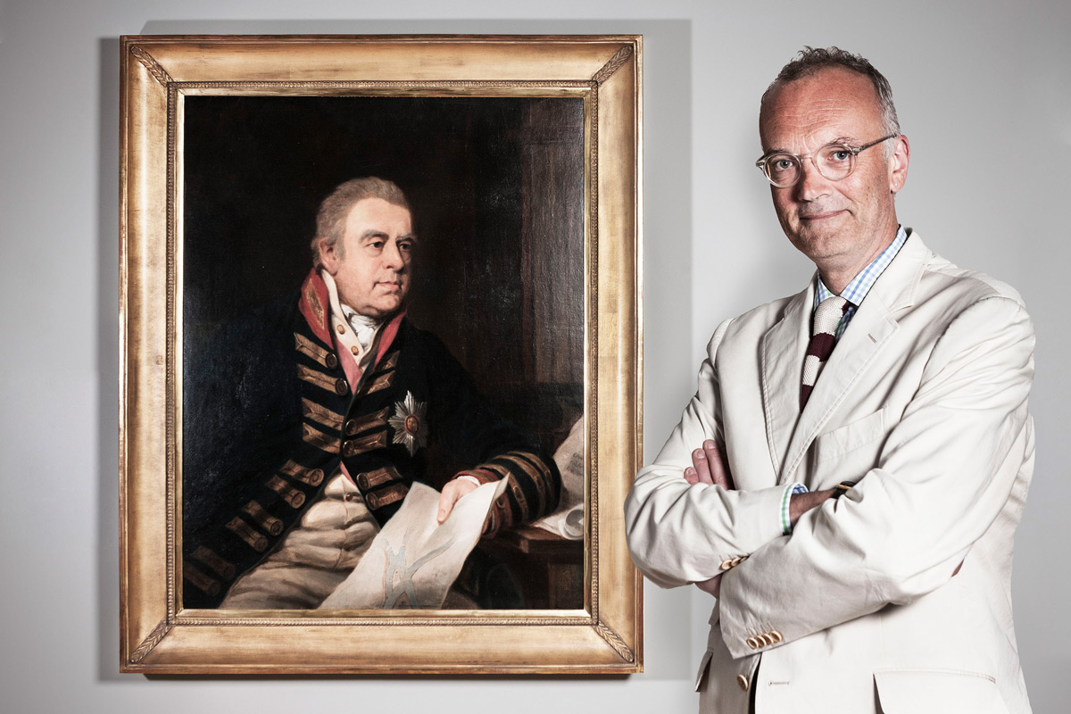 Angus Trumble with Portrait of Sir Joseph Banks by Thomas Phillips