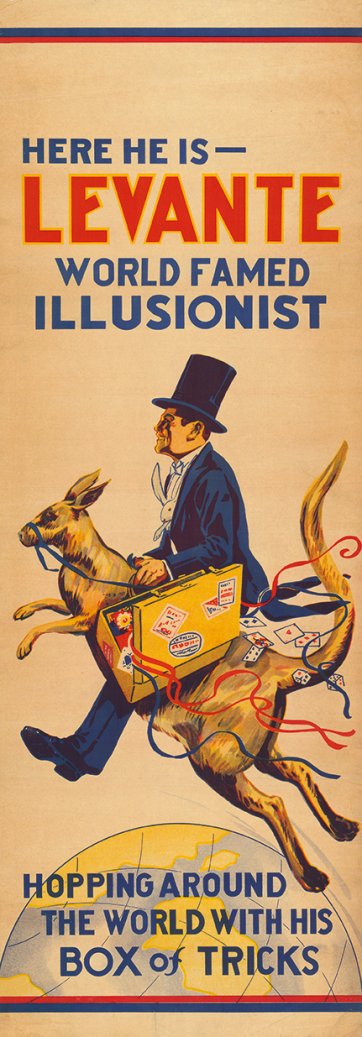 Levante, world famed illusionist hopping around the world with his box of tricks, ca.1920-33