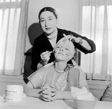 Beauty Tips, c. 1955 Helena Rubinstein’s niece Mala Kolin illustrates basic lines of the face for ideal make-up application