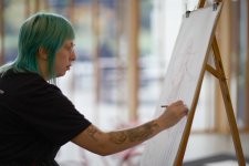Drawing at an easel