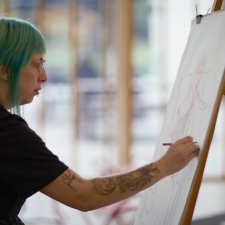 Drawing at an easel