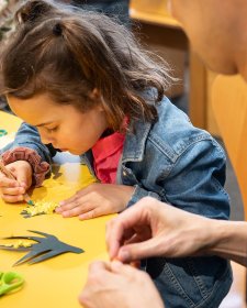 Drawing and art activities on a wooden table