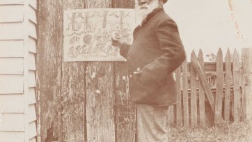 William Barak at work on the drawing ‘Ceremony’ at Coranderrk