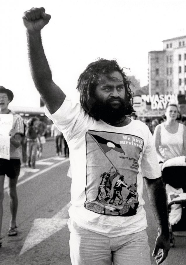 Vincent Brady leading anti Bicentenary Protest, Brisbane, 1987