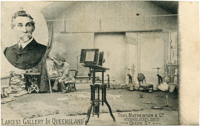 Thomas Mathewson (inset) and his studio on Queen Street, c. 1908